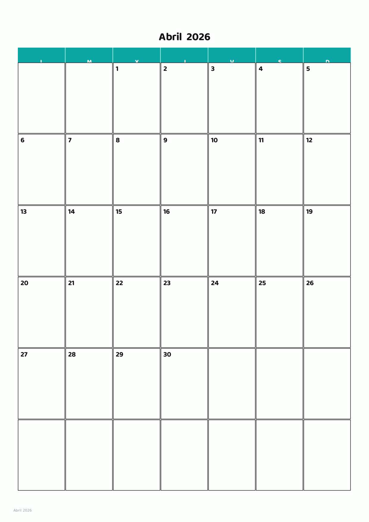 Calendario de Abril 2026