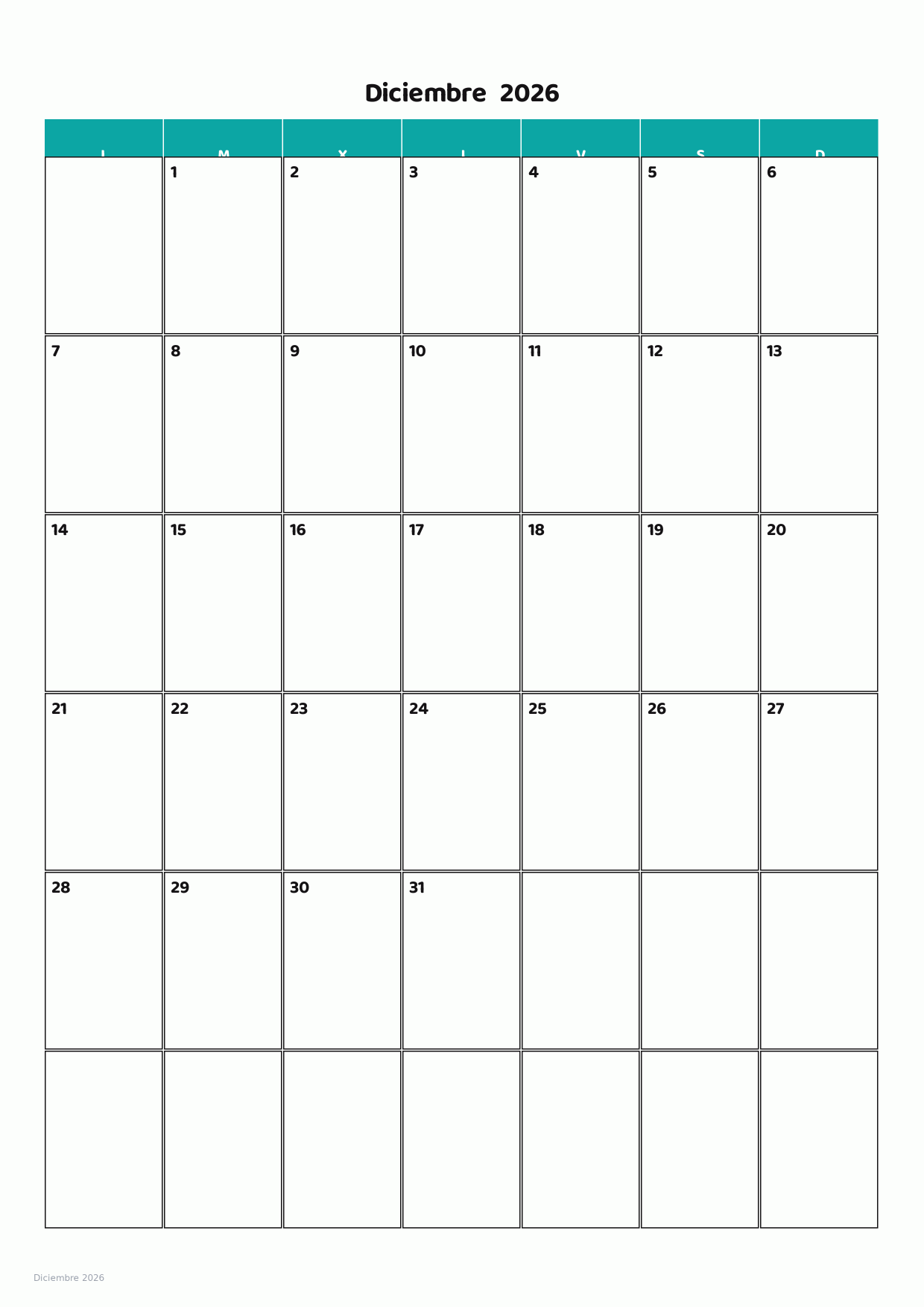 Calendario de Diciembre 2026