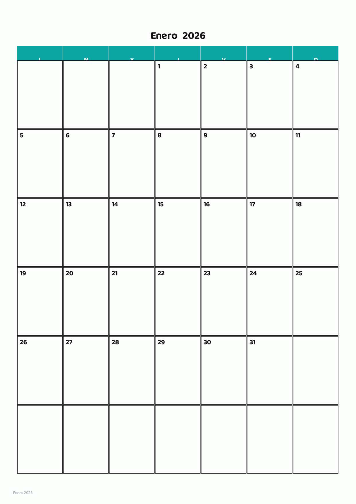 Calendario de Enero 2026