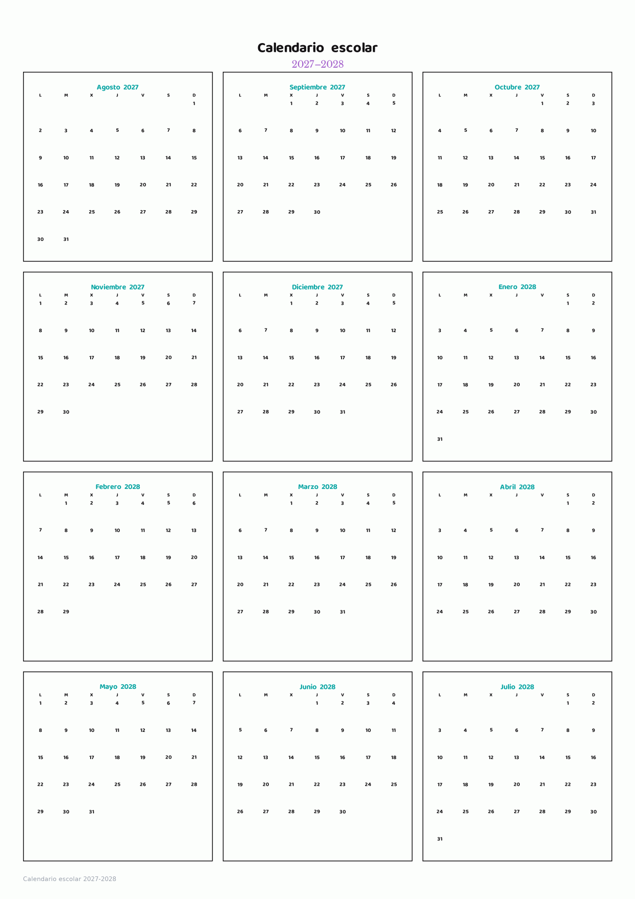 Calendario escolar 2027-2028