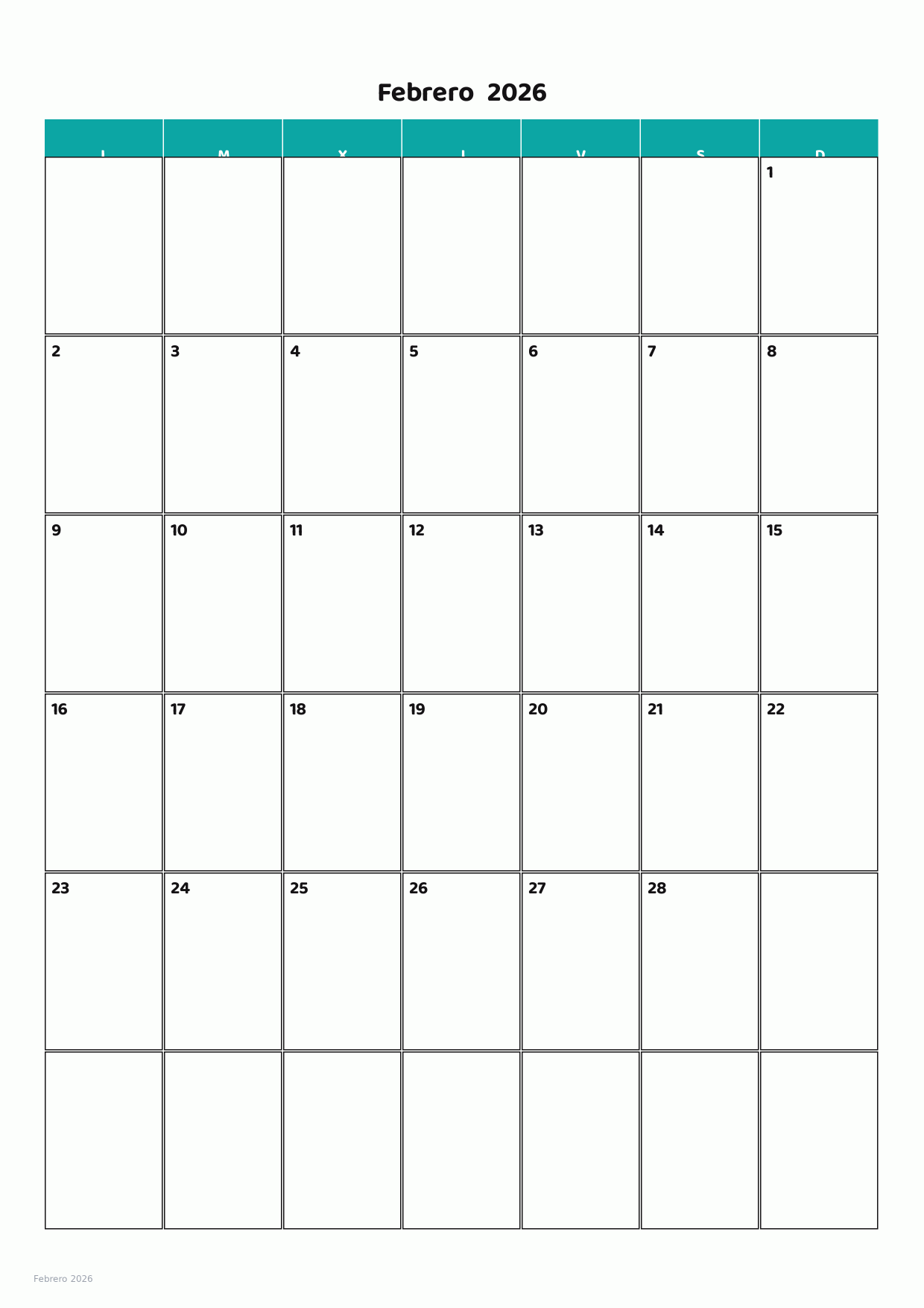 Calendario de Febrero 2026