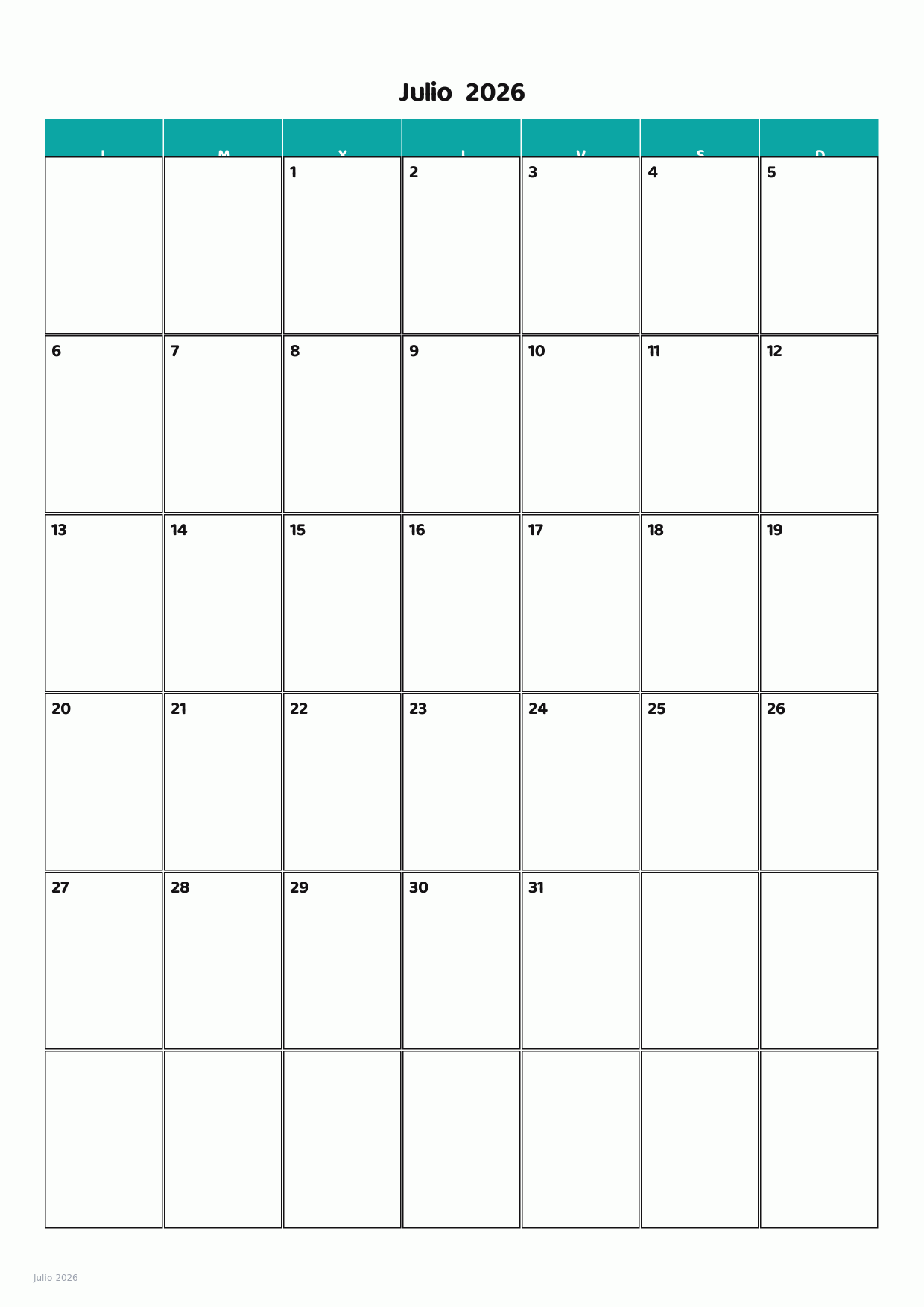 Calendario de Julio 2026