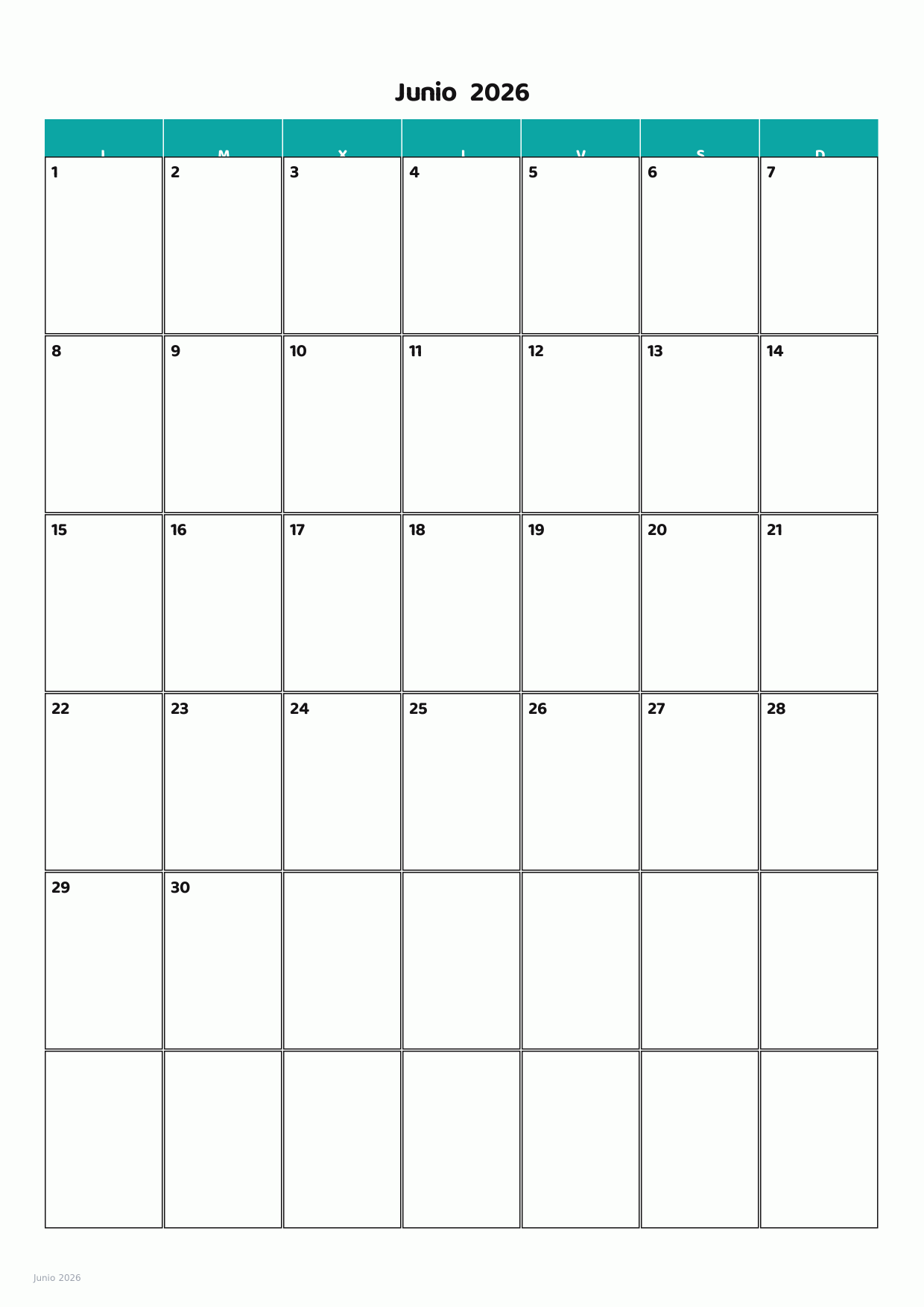 Calendario de Junio 2026