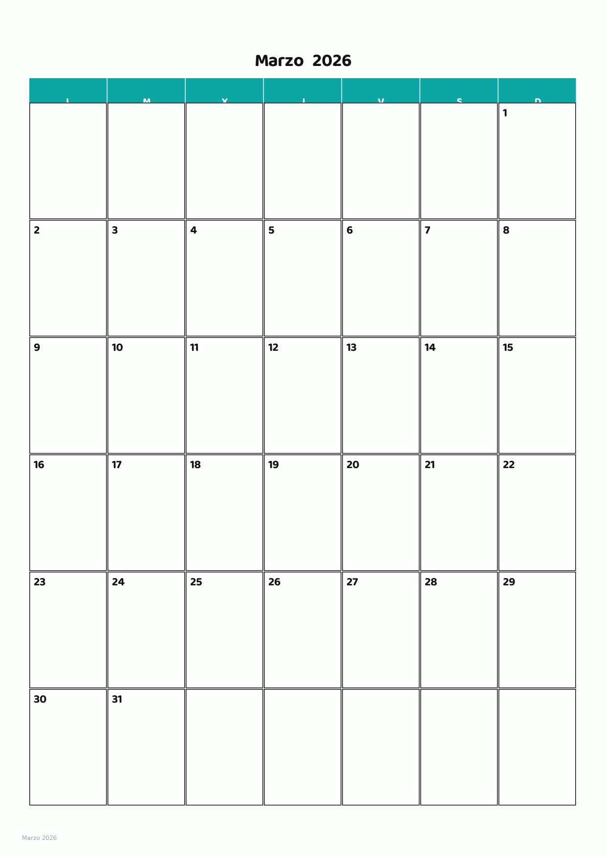 Calendario de Marzo 2026