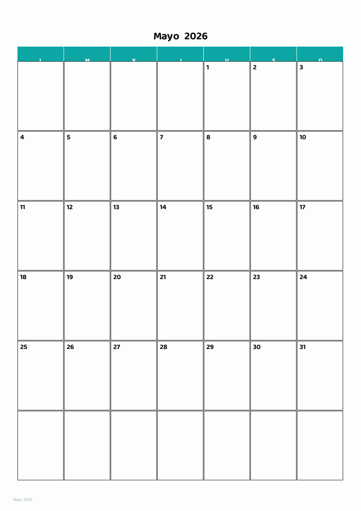 Calendario de Mayo 2026