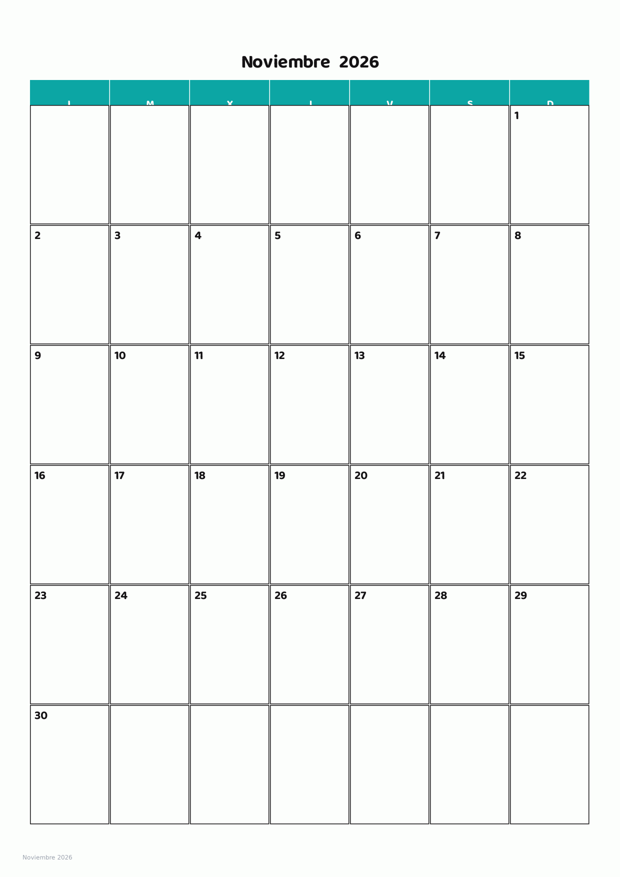 Calendario de Noviembre 2026
