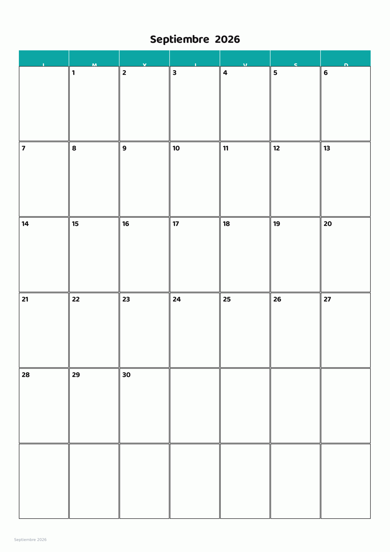 Calendario de Septiembre 2026