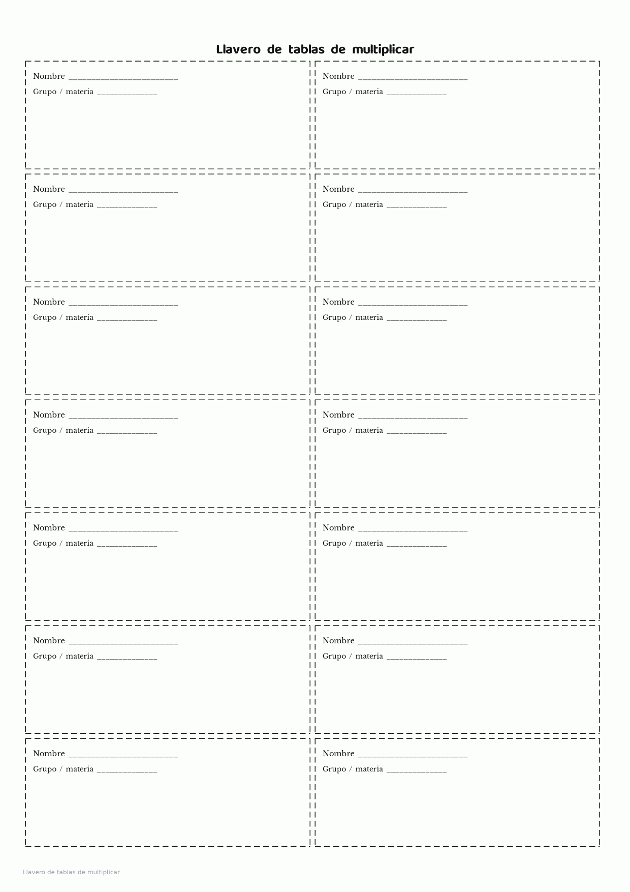 Llavero de tablas de multiplicar